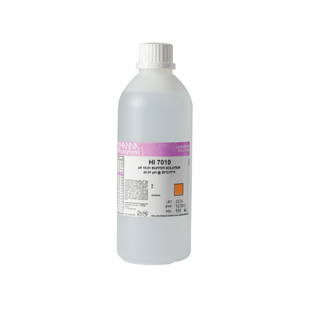 Buffer solutions Hanna Instruments HI-7010L, Technical buffer, pH 10.01, 500 mL bottle, calibration/verification purpose, 24 months shelf-life