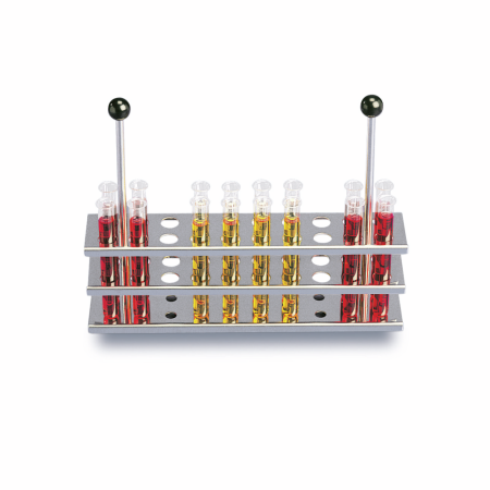 Stainless steel test tube rack, with 20 openings, diameter 13 mm