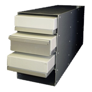 Rack front opening for 2 or 3 inch cryoboxes dimensions 403h x 140w x 140d, with 7 x 56mm apertures, each aperature takes 1 box