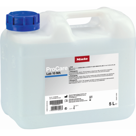 Glass washer cleaning agent Miele Procare Lab 10 MA is not phosphate free, requires dosing pump, liquid, 1 x 5 litres pack size.  N.B. for UK sales, VAT is always chargeable on this product