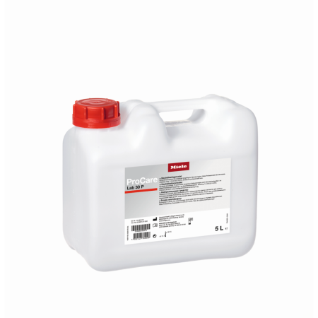 Glass washer rinsing agent Miele Procare Lab 30 P neutralises alkaline residues, is not phosphate free, requires dosing pump, liquid, 1 x 5 litres pack size.  N.B. for UK sales, VAT is always chargeable on this product